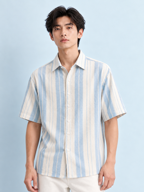 Blue Vertical Stripe Textured Shirt