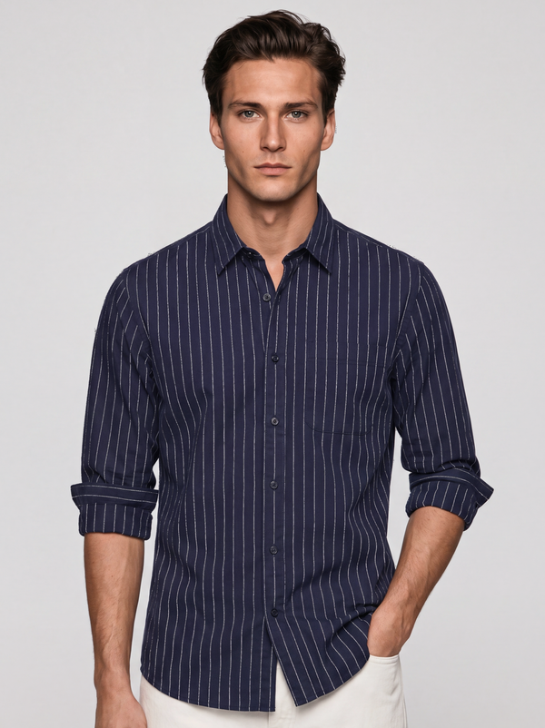 Oxford Navy Grey Striped Shirt
