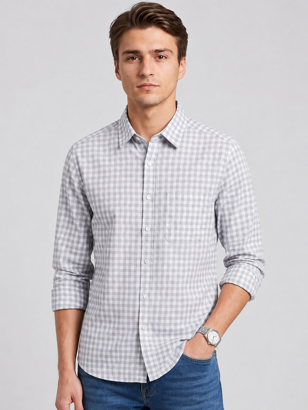 Grey Oxford Check Shirt