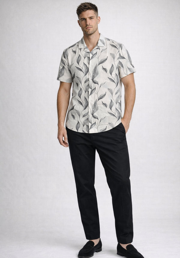 Linen Rich Ivory Print Shirt