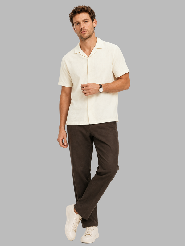 Off White Cuban Collar Textured Shirt