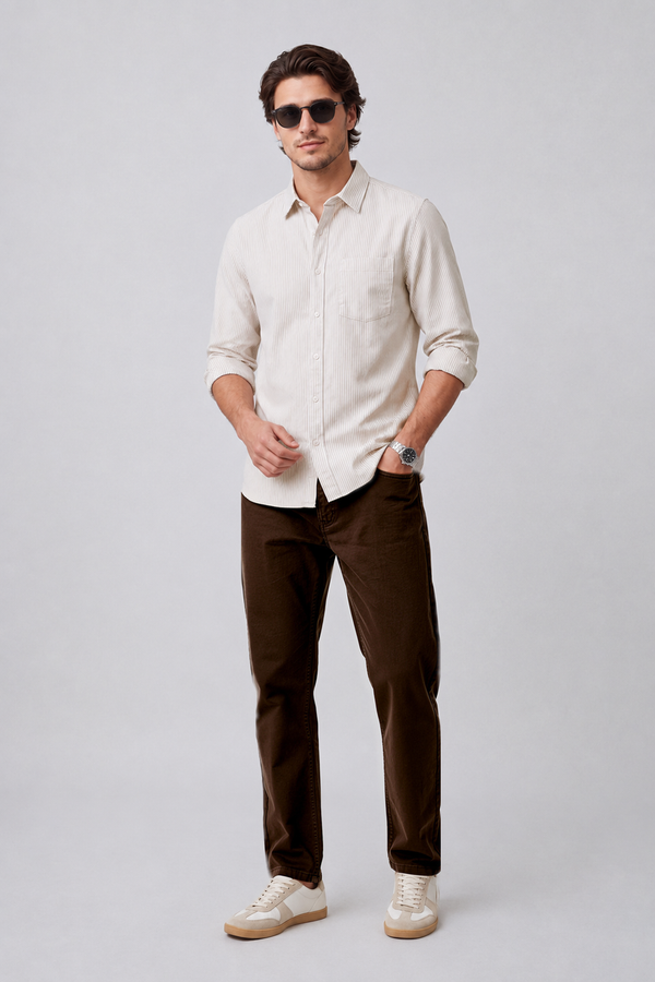 Oxford Beige Striped Shirt