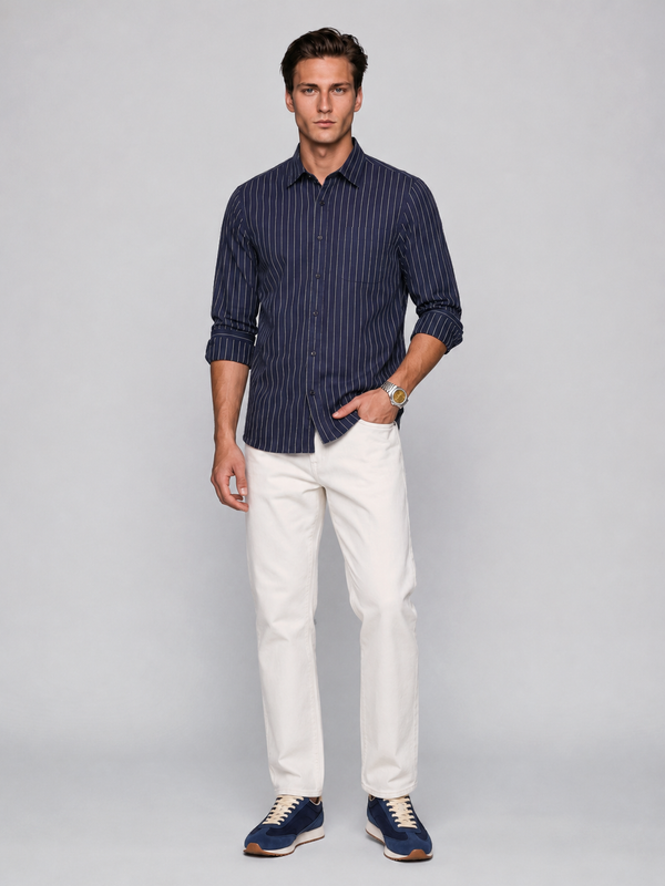 Oxford Navy Grey Striped Shirt