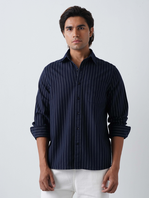 Oxford Navy Grey Striped Shirt