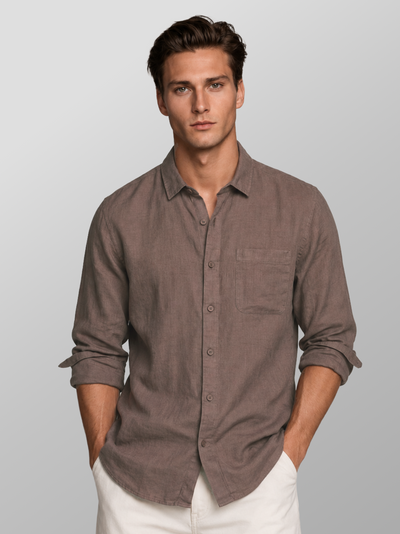 Brown Pure European Linen Shirt