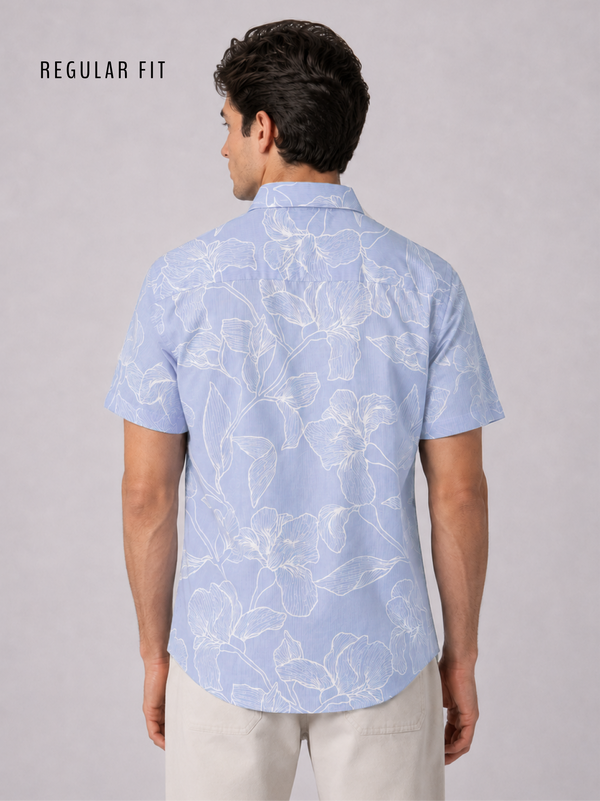 Linen Rich Sky Blue Print Shirt