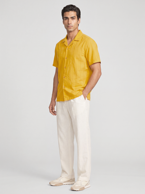 Honey Gold Cuban Collar Textured Shirt