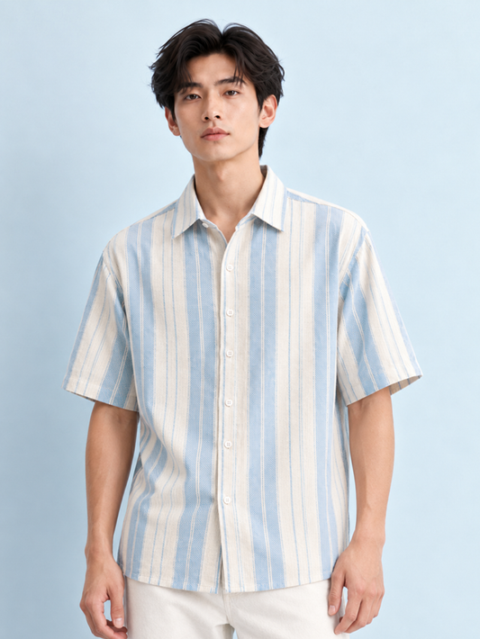 Blue Vertical Stripe Textured Shirt