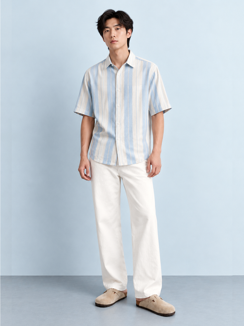 Blue Vertical Stripe Textured Shirt