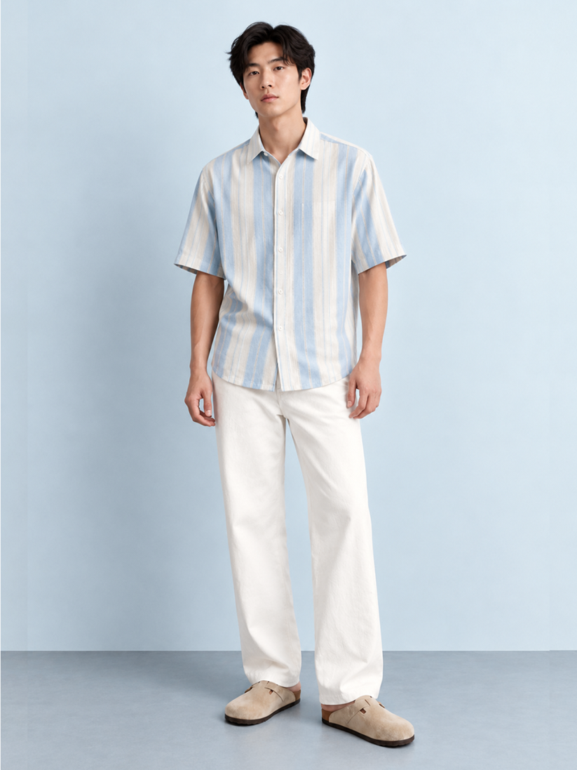 Blue Vertical Stripe Textured Shirt