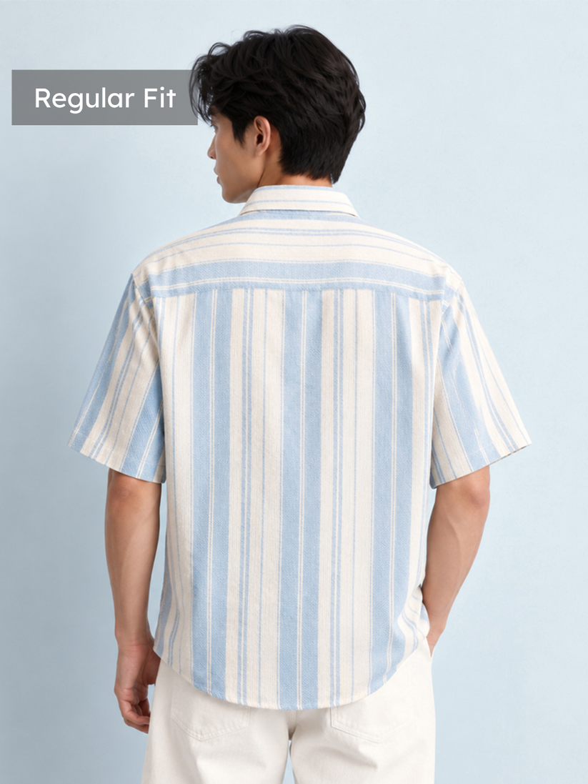 Blue Vertical Stripe Textured Shirt