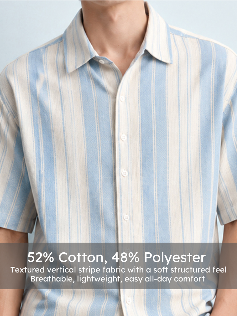 Blue Vertical Stripe Textured Shirt