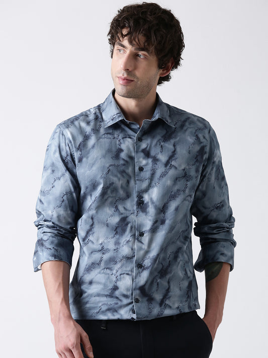 Regular Fit Marble Texture Print Shirt