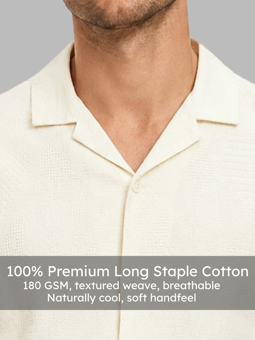 Off White Cuban Collar Textured Shirt