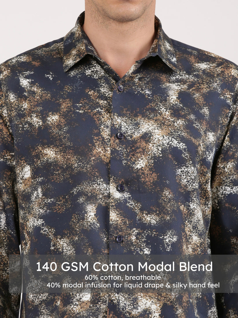 Abstract Blue Metallic Print Shirt