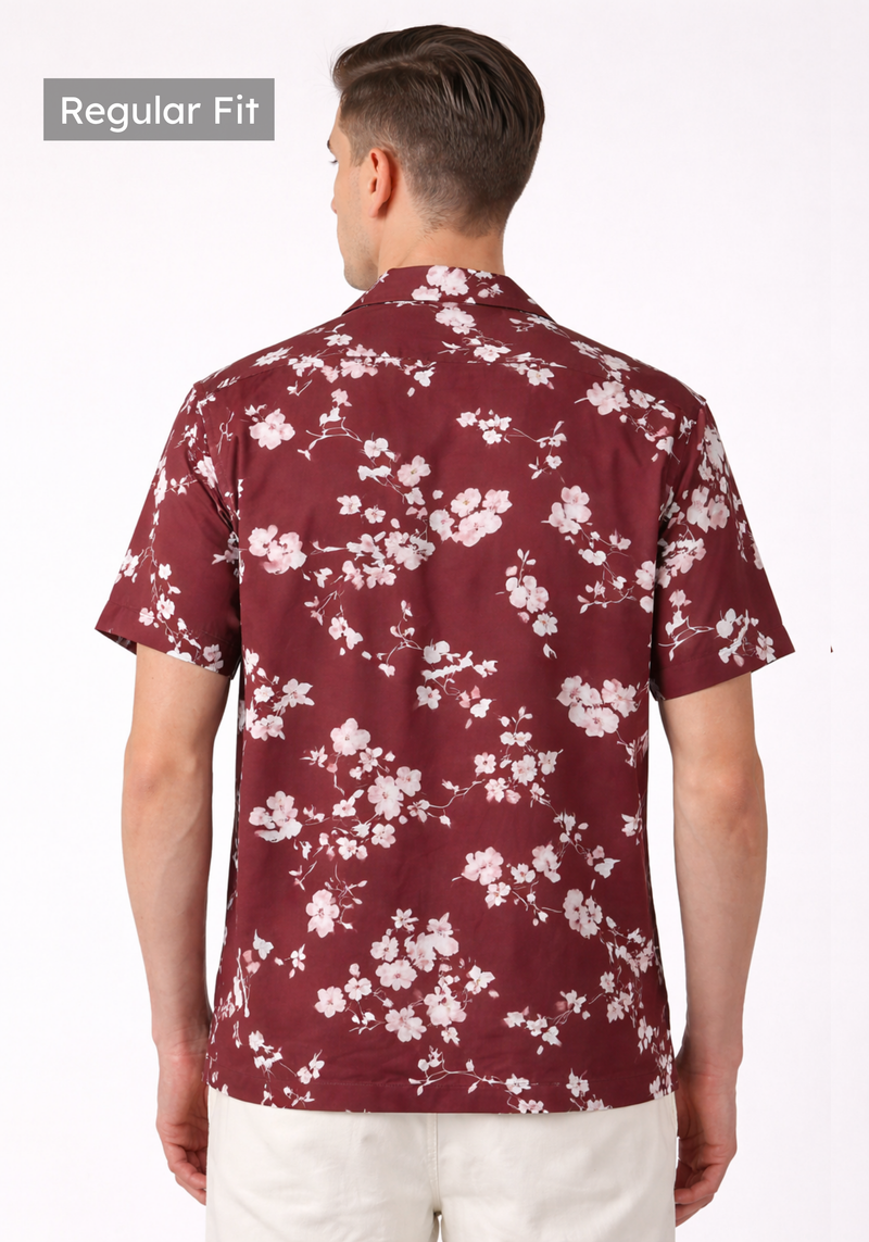 Maroon Cuban Collar Print Shirt