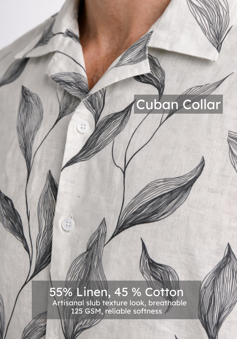 Linen Rich Ivory Print Shirt
