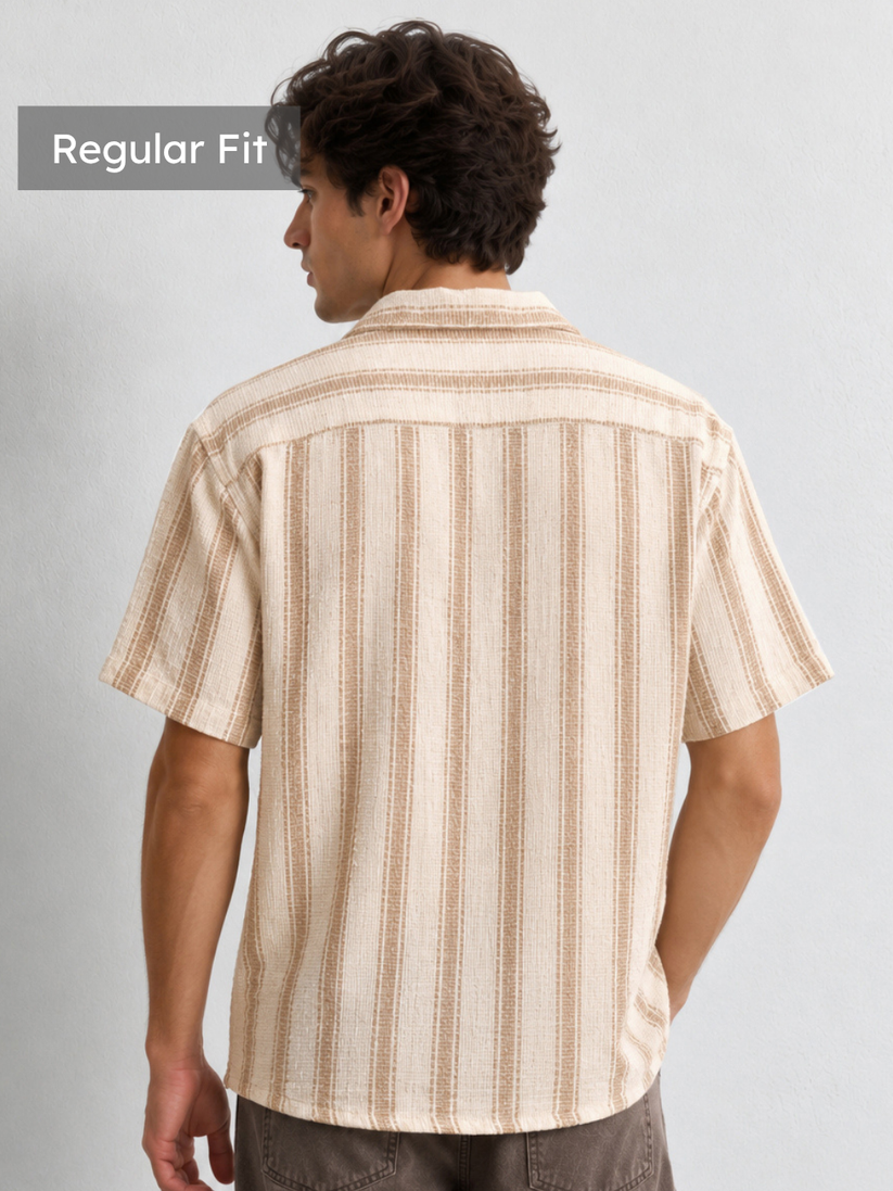 Cream Vertical Stripe Textured Shirt