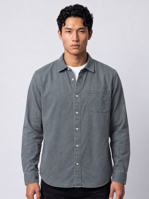 Blue Grey Washed Cotton Casual Shirt