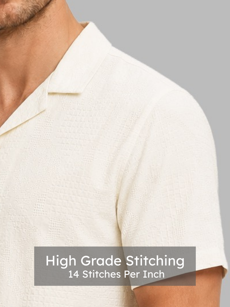 Off White Cuban Collar Textured Shirt