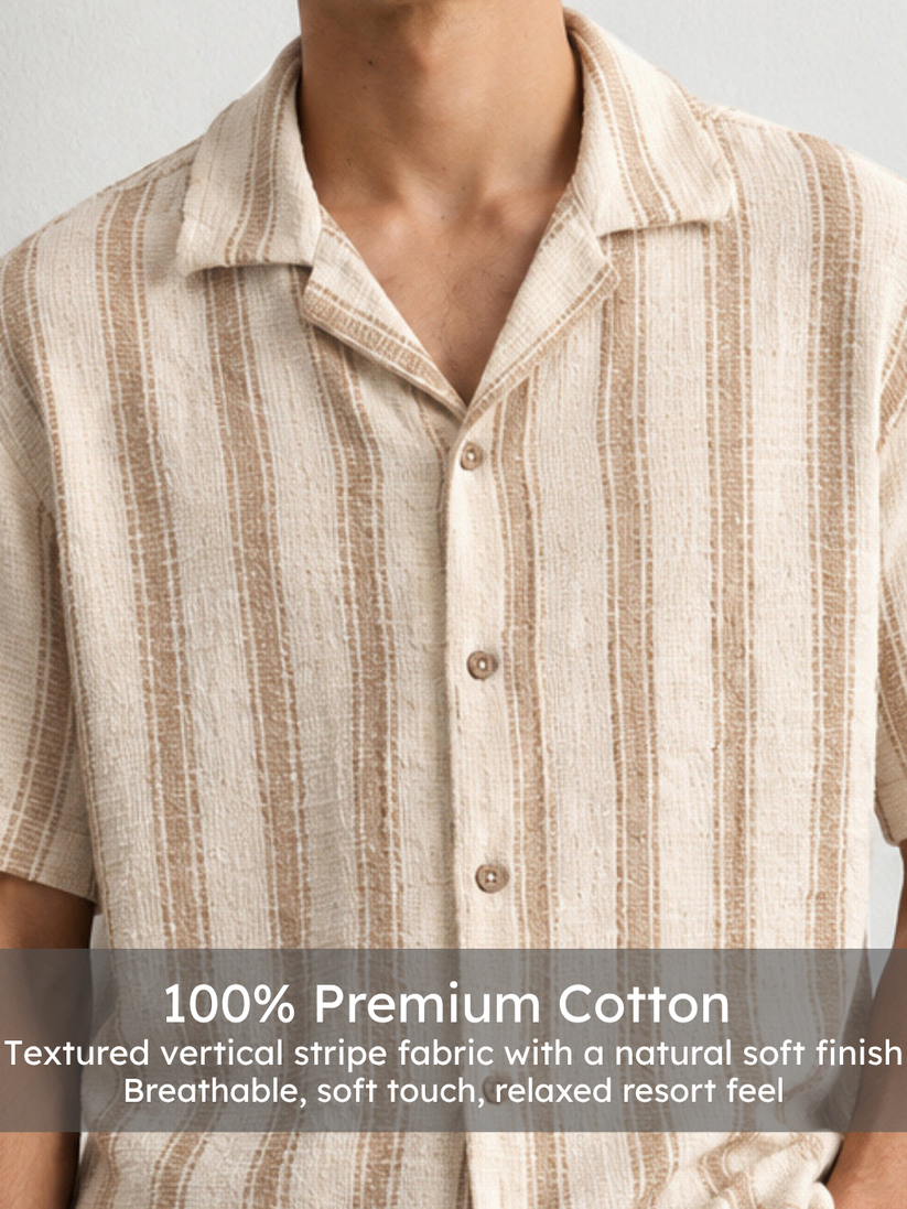 Cream Vertical Stripe Textured Shirt