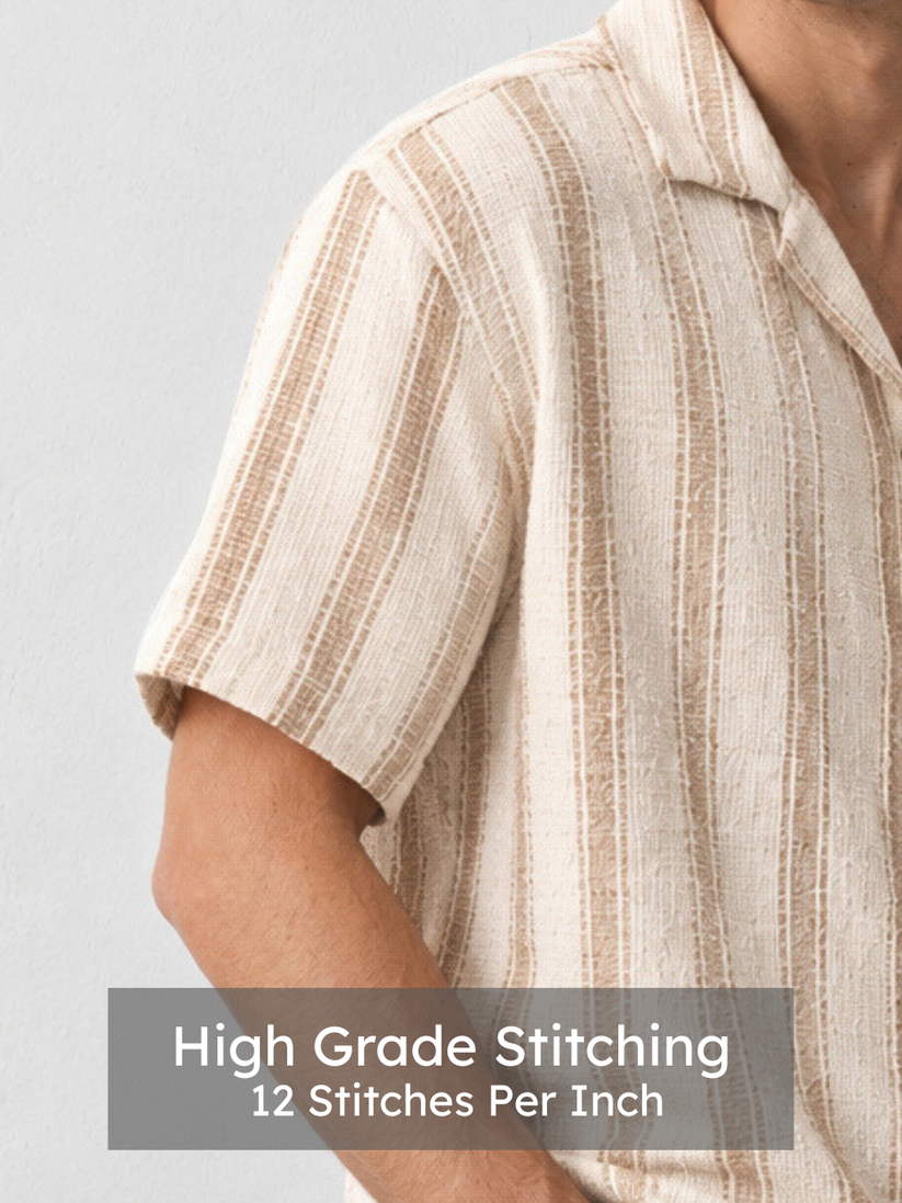 Cream Vertical Stripe Textured Shirt