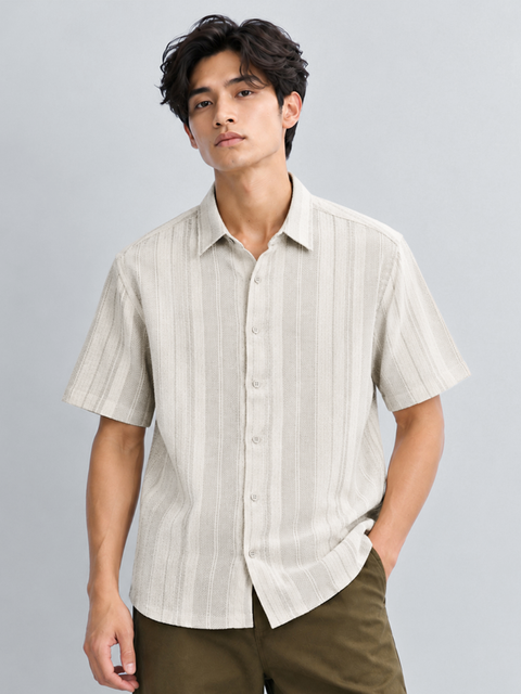 Grey Vertical Stripe Textured Shirt