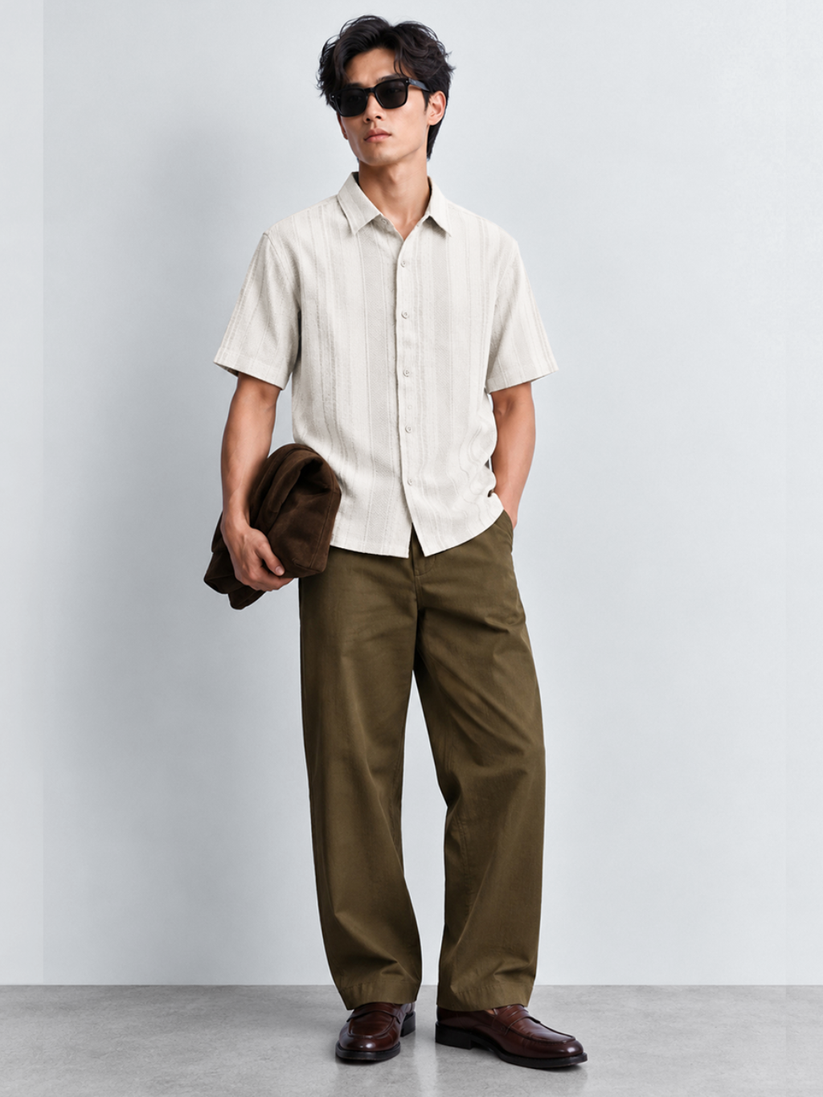 Grey Vertical Stripe Textured Shirt