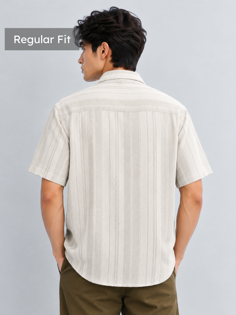 Grey Vertical Stripe Textured Shirt