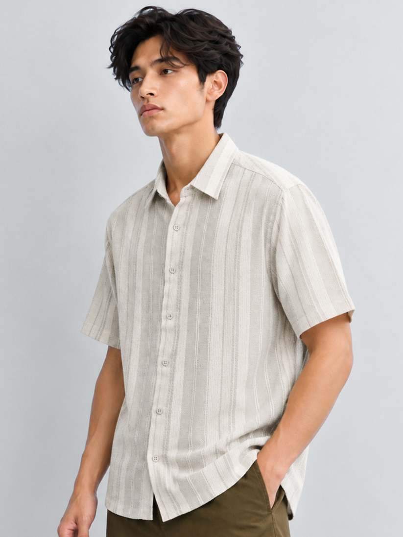 Grey Vertical Stripe Textured Shirt