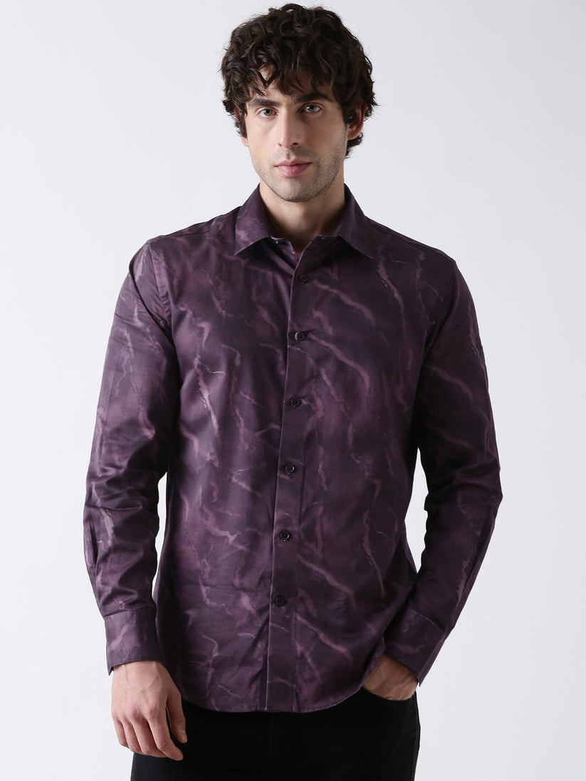 Regular Fit Maroon Print Shirt