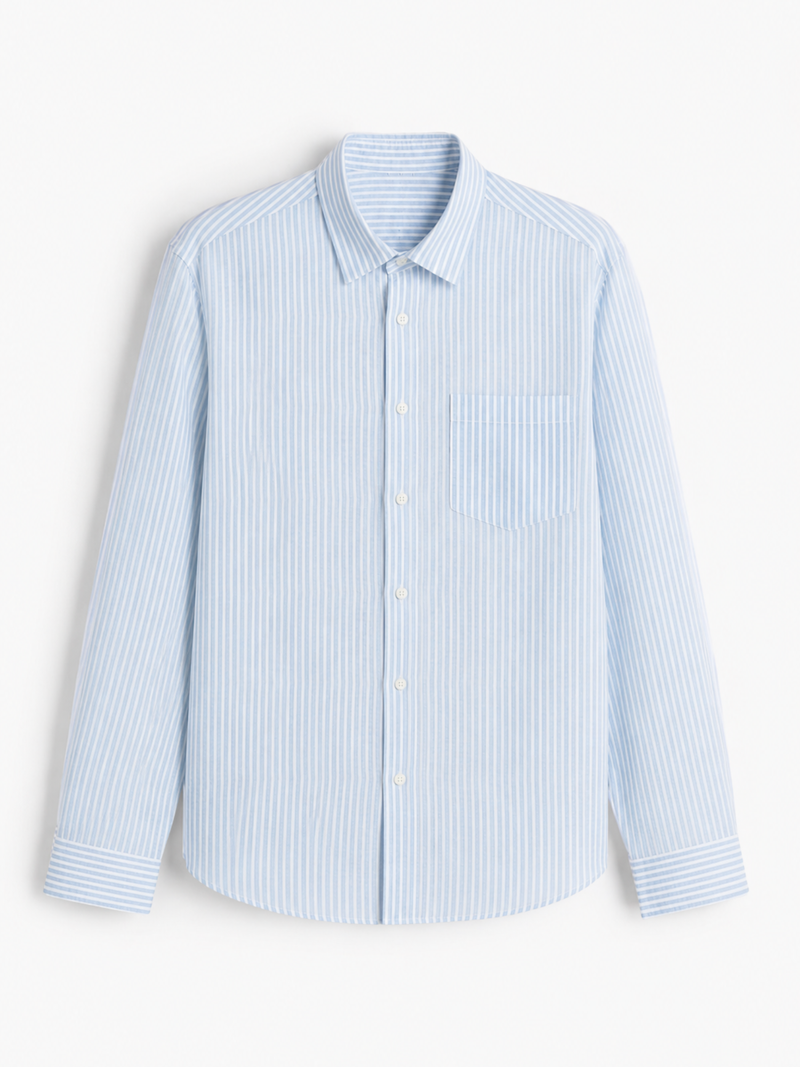 Linen Rich Light Blue Striped Shirt