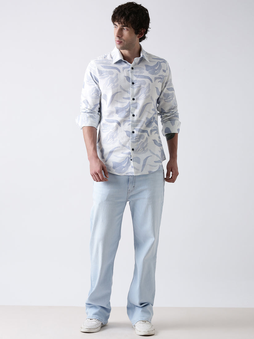 Regular Fit Blue Wave Print Shirt