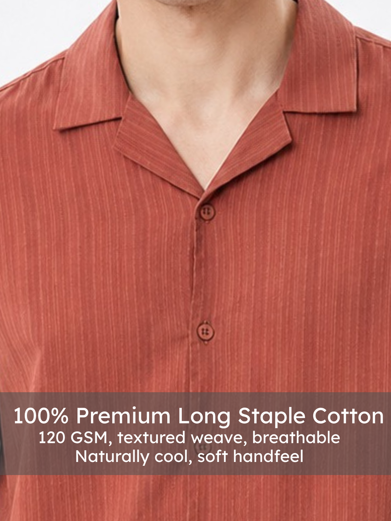 Rust Cuban Collar Textured Shirt