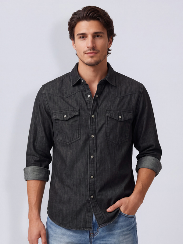 Denim Charcoal Double Pocket Shirt