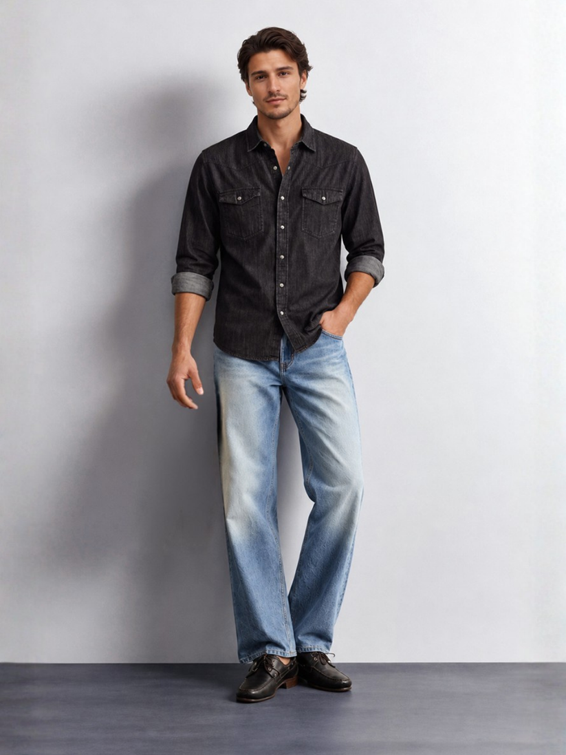 Denim Charcoal Double Pocket Shirt