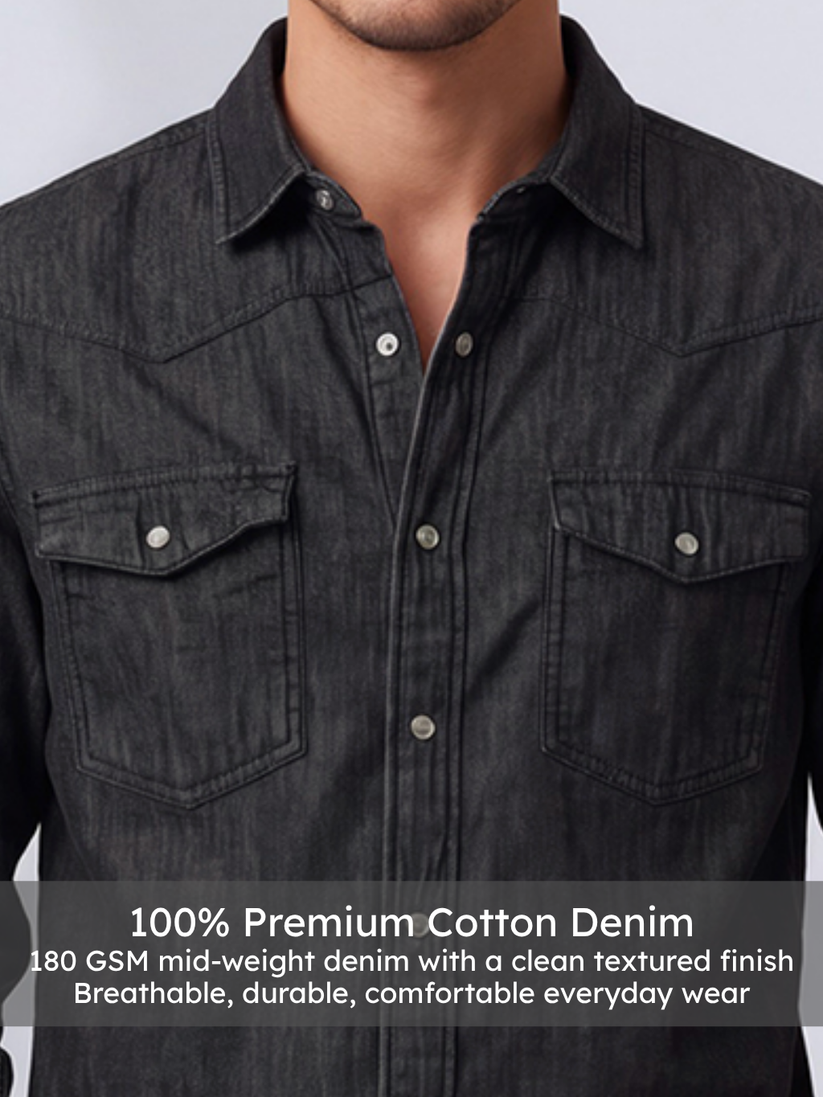 Denim Charcoal Double Pocket Shirt