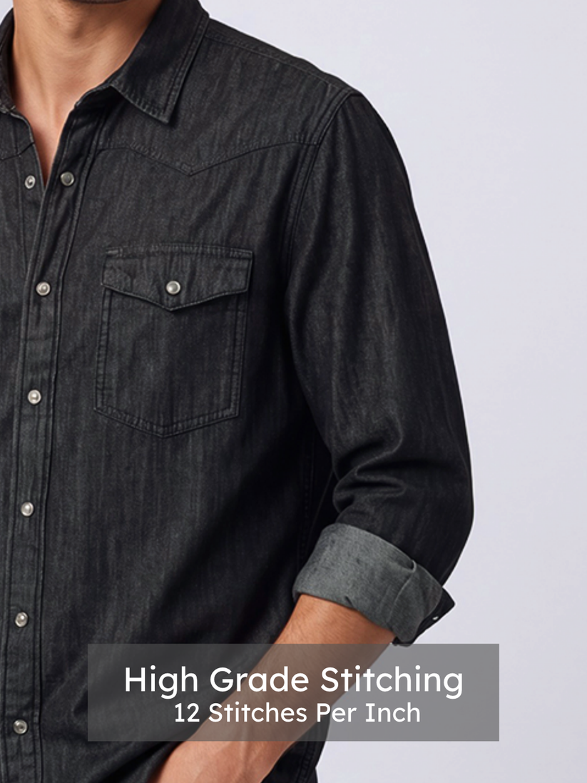 Denim Charcoal Double Pocket Shirt