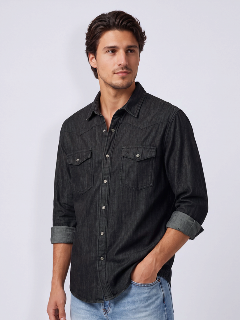 Denim Charcoal Double Pocket Shirt