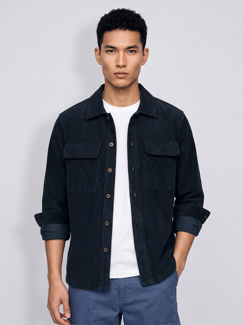 Navy Fine Corduroy Shacket