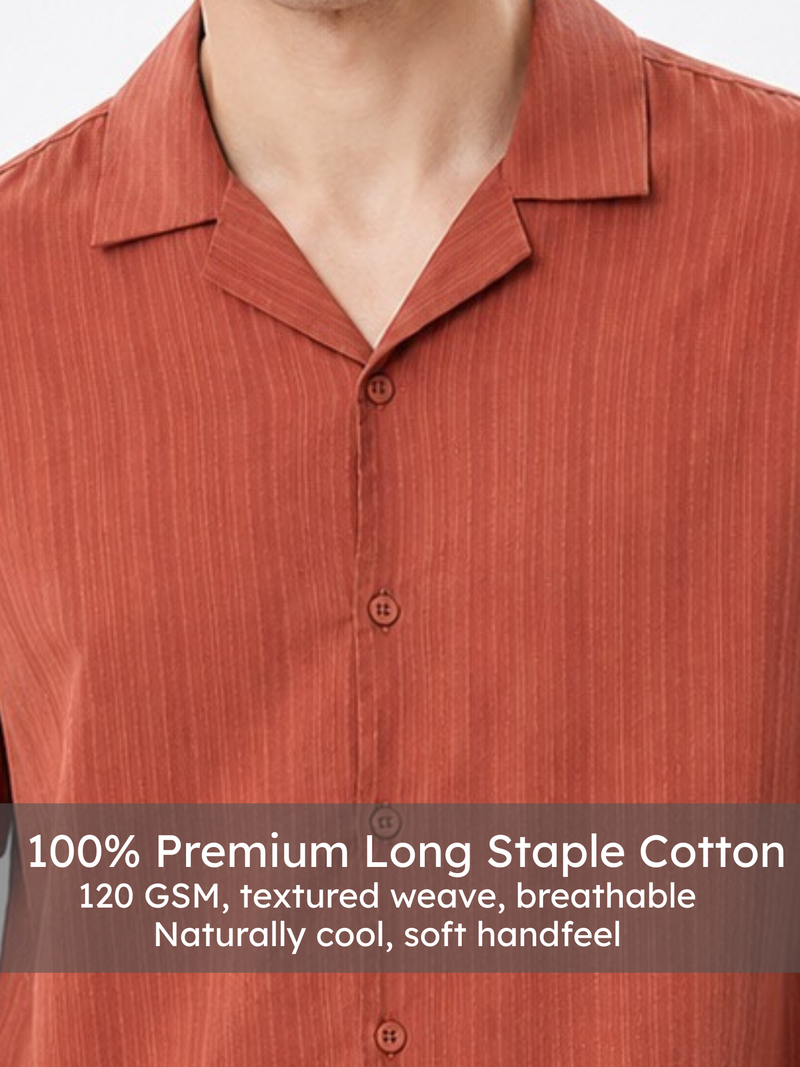 Rust Cuban Collar Textured Shirt