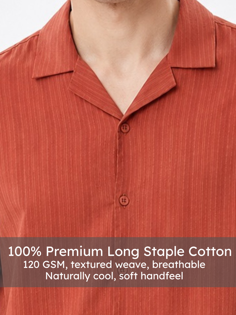 Rust Cuban Collar Textured Shirt