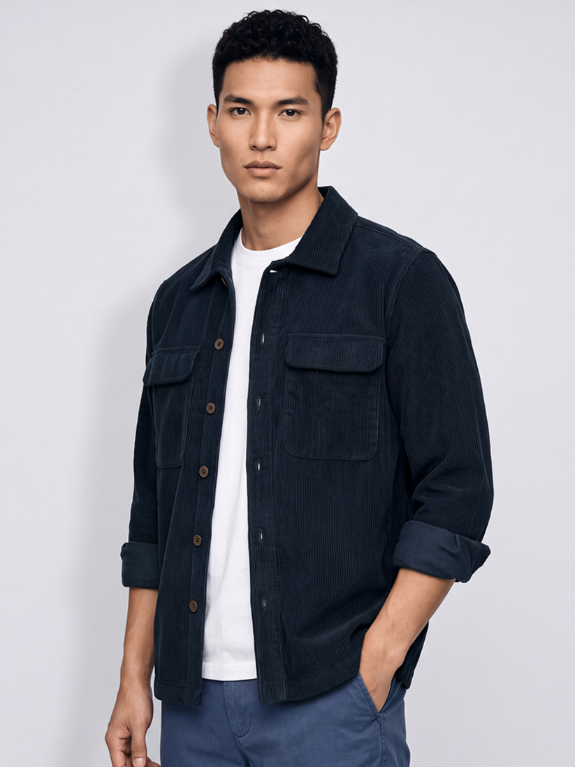 Navy Fine Corduroy Shacket