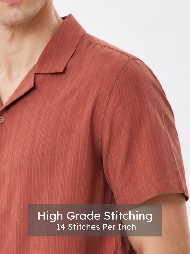 Rust Cuban Collar Textured Shirt