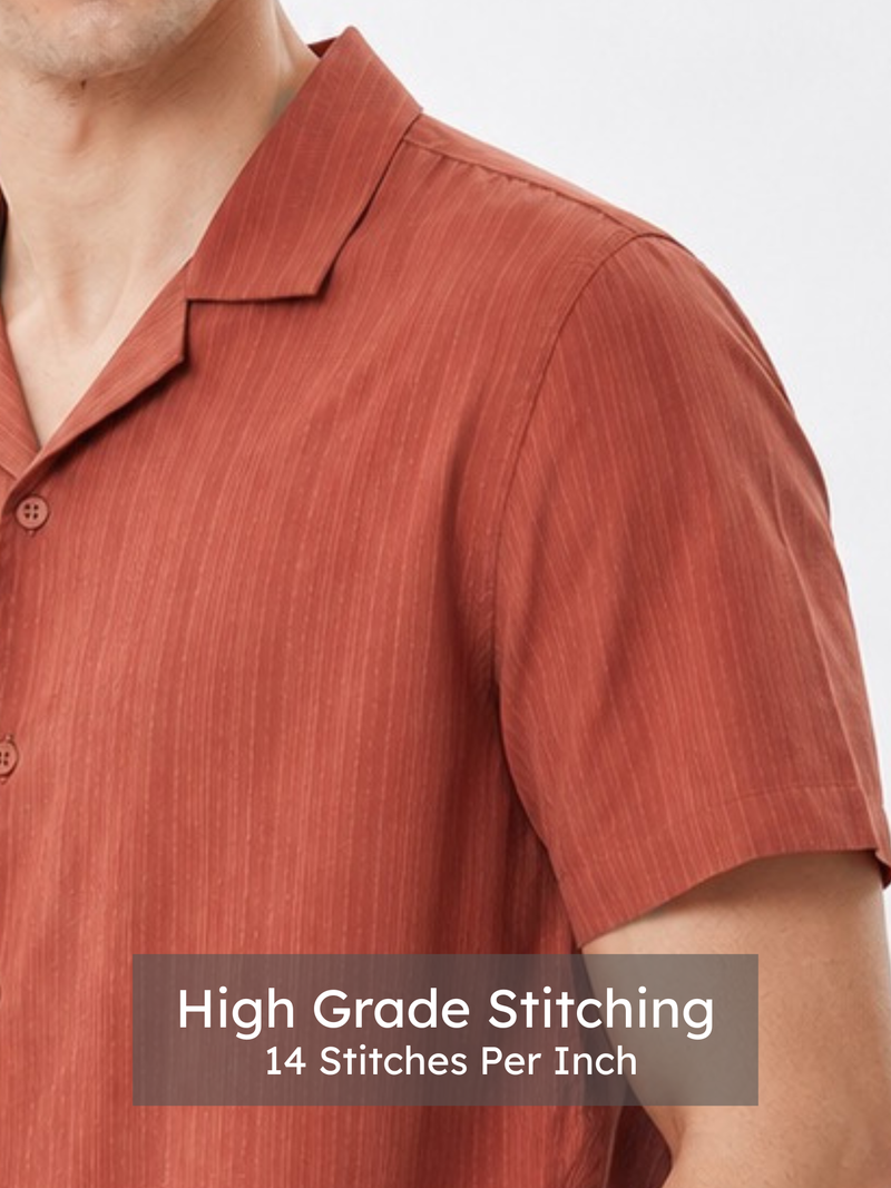 Rust Cuban Collar Textured Shirt