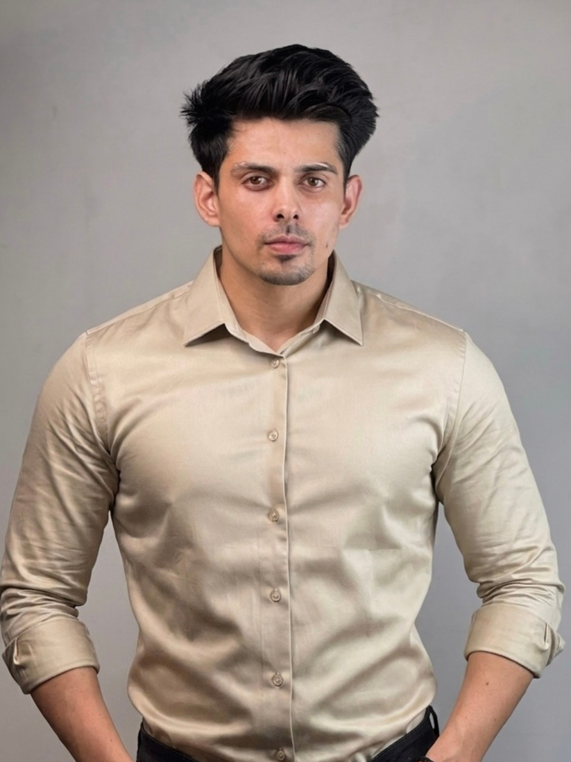 Slim Fit Beige Luxe Stretch Shirt.