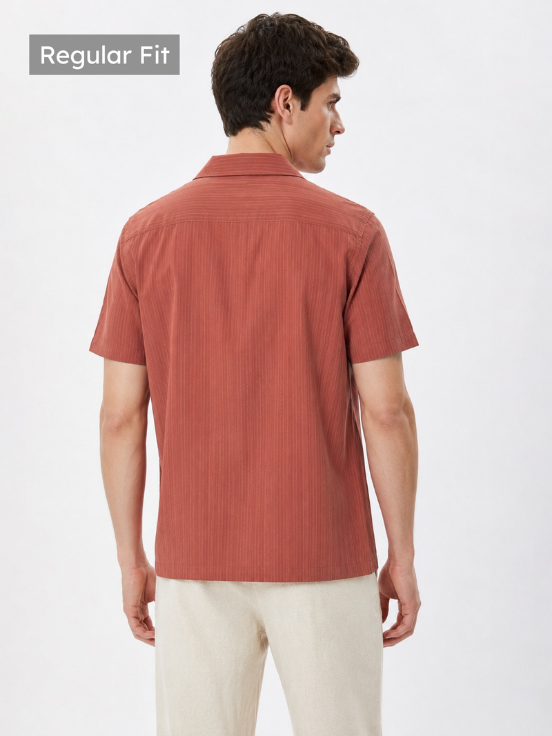 Rust Cuban Collar Textured Shirt