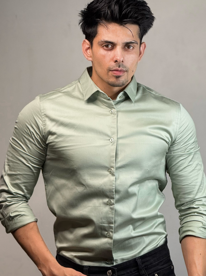 Slim Fit Sage Green Luxe Stretch Shirt.