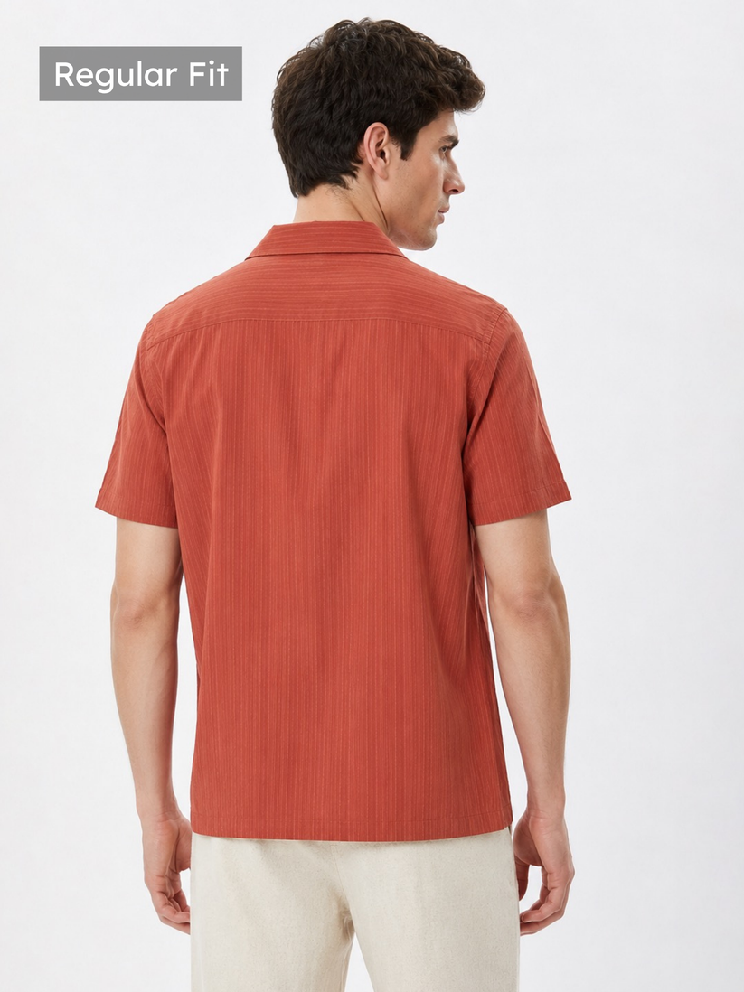 Rust Cuban Collar Textured Shirt