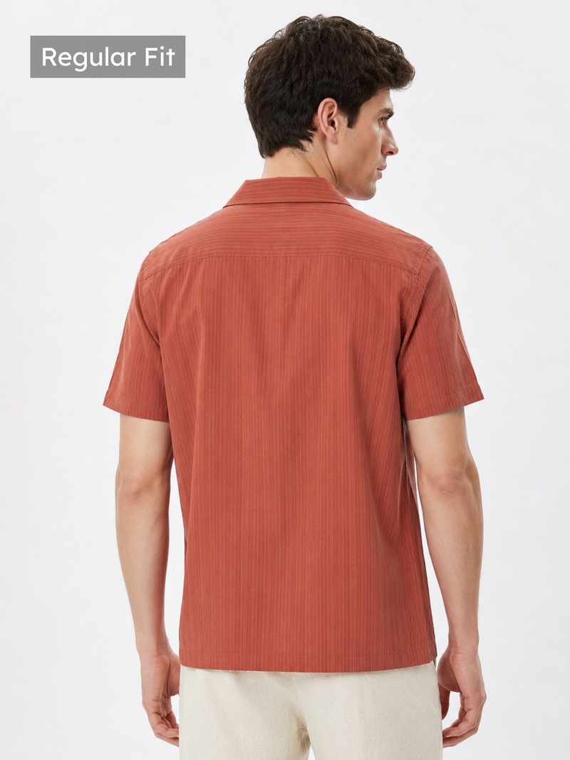 Rust Cuban Collar Textured Shirt